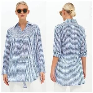 Oliphant Tuckernuck 100% Cotton Wiggy Striped Roll Tab Popover Tunic Sz Med